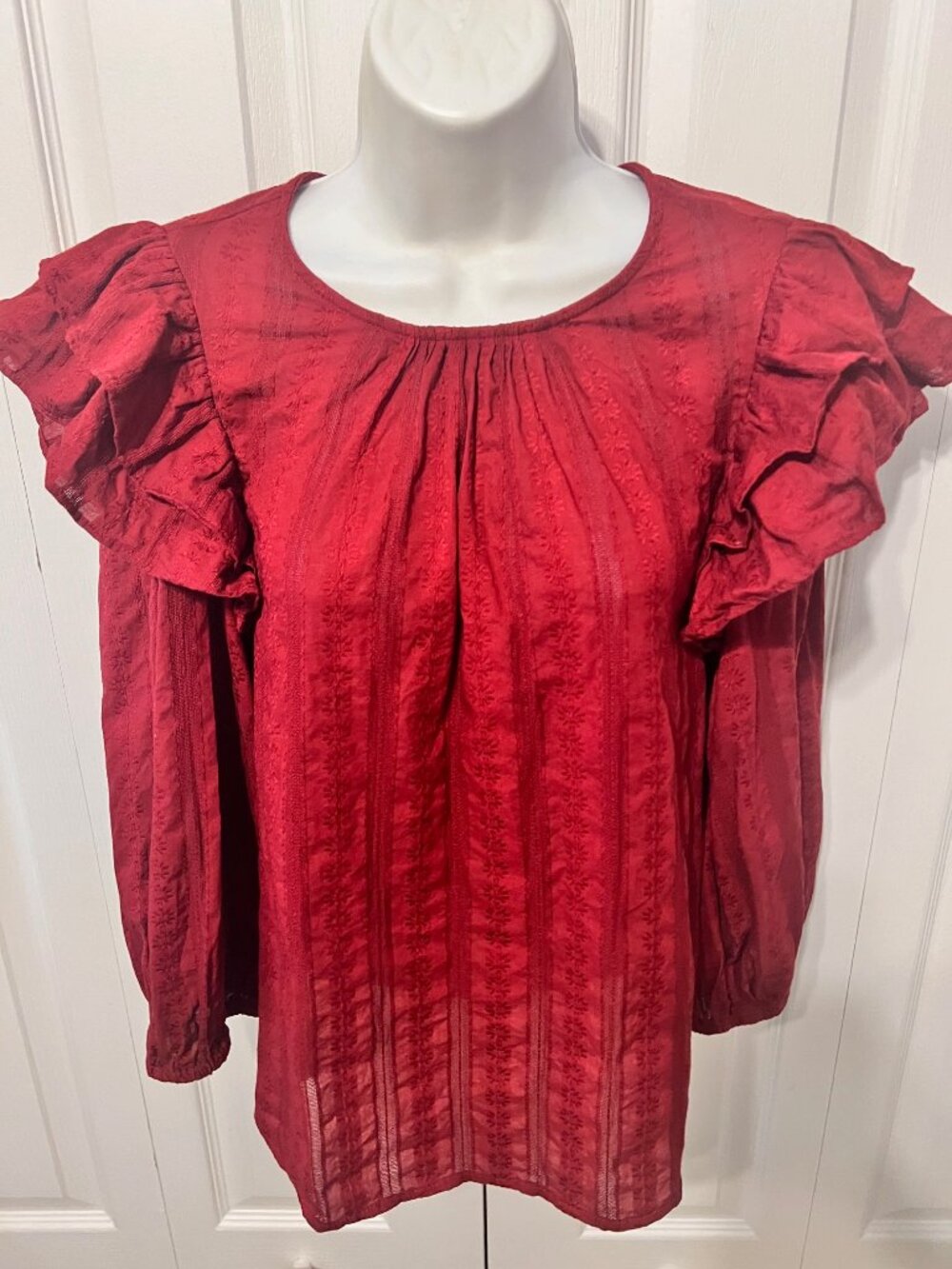 Universal Thread-Women's Long Sleeve Cotton Ruffle Shoulders-Small Blouse-Rust
